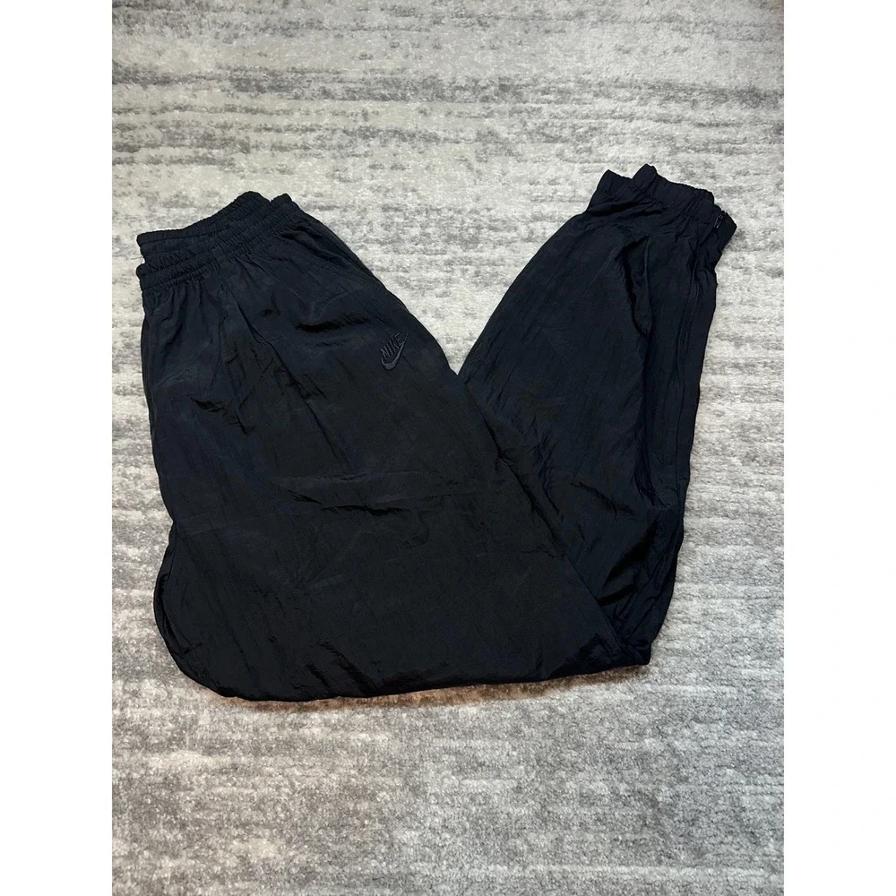 Nike Track Pants Mens XL Black Vintage Nylon Windbreaker Joggers Swish Zip Y2K